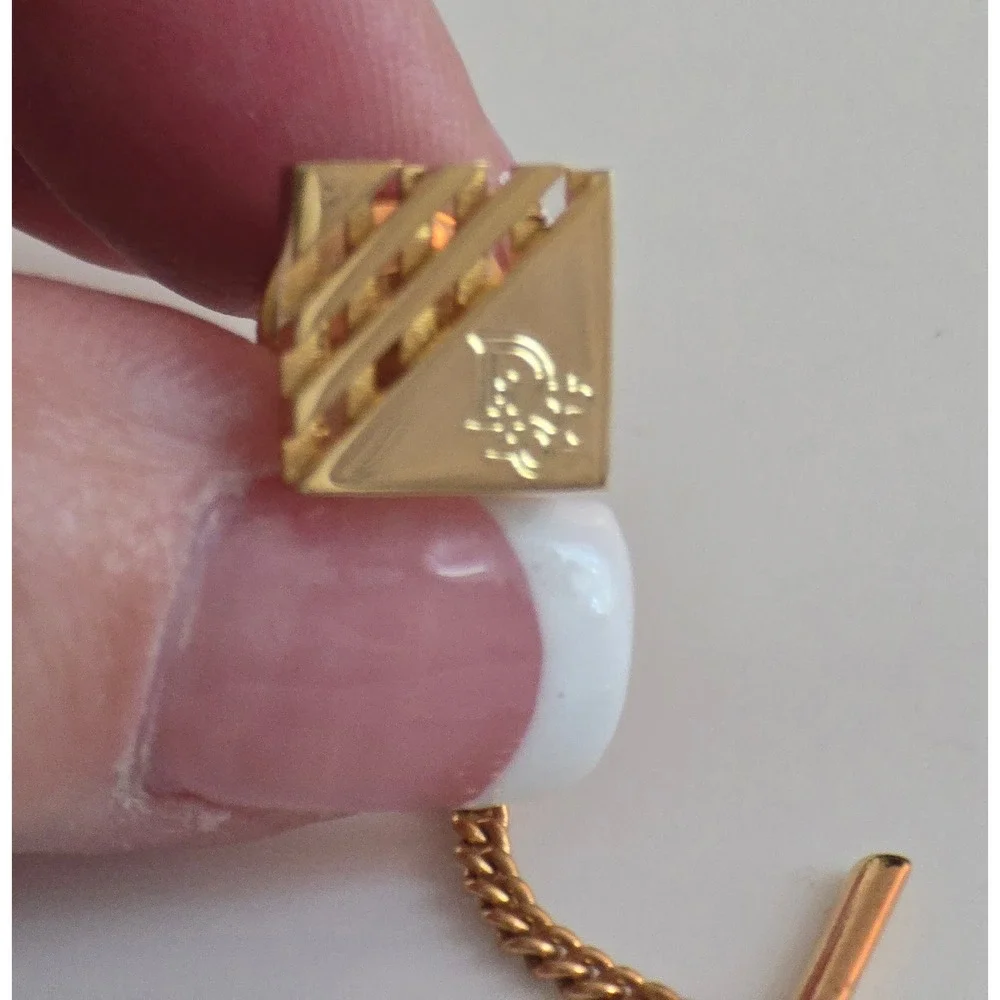 Christian Dior Cufflinks Tie‎ Tack Set Gold Tone Mens Accessories